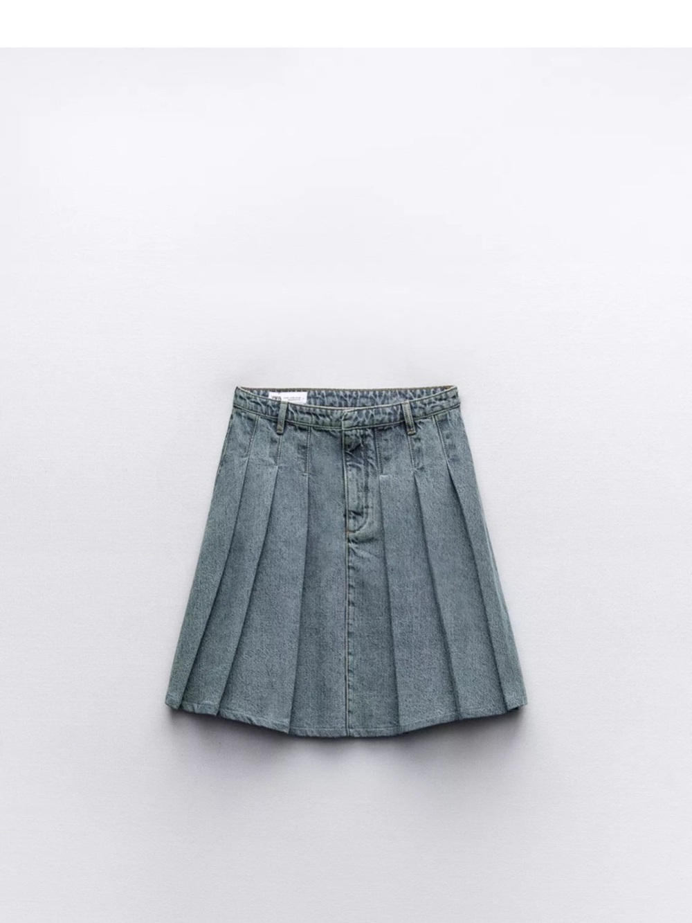 Zara Teal Pleated Denim Mini Skirt